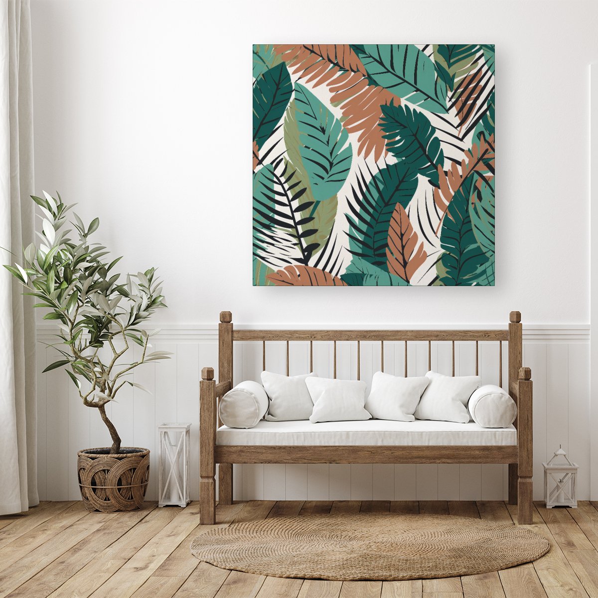 Tropical Floral Leaves Green Brown Canvas