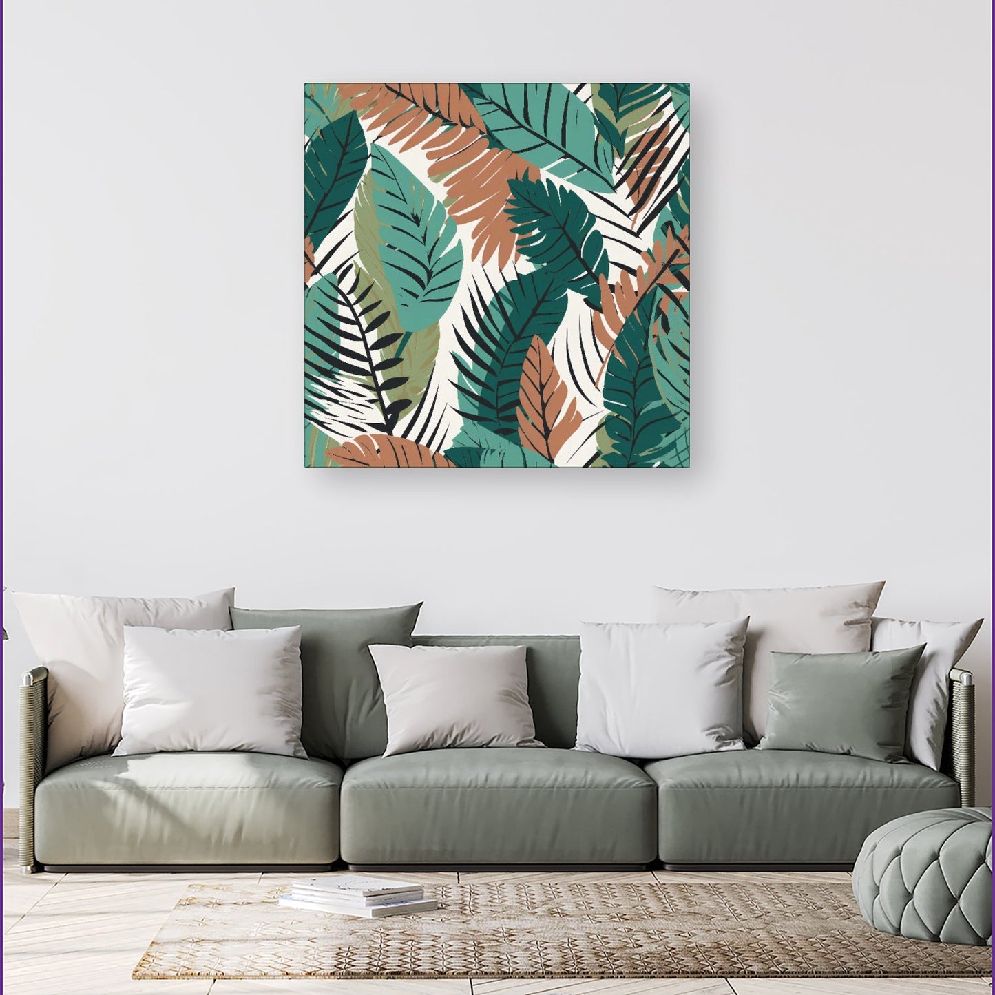 Tropical Floral Leaves Green Brown Canvas