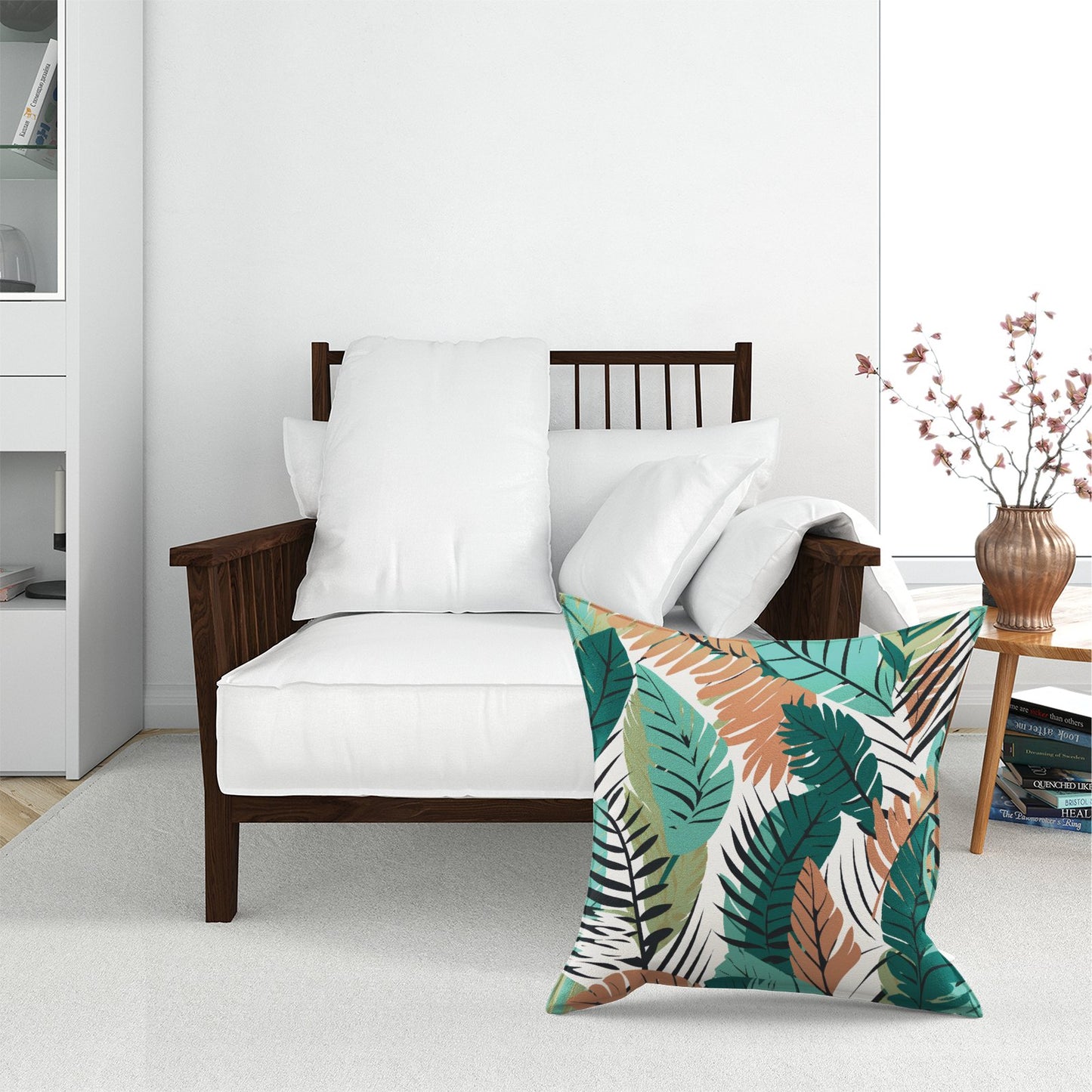 Tropical Floral Leaves Green Brown Floor Cushion