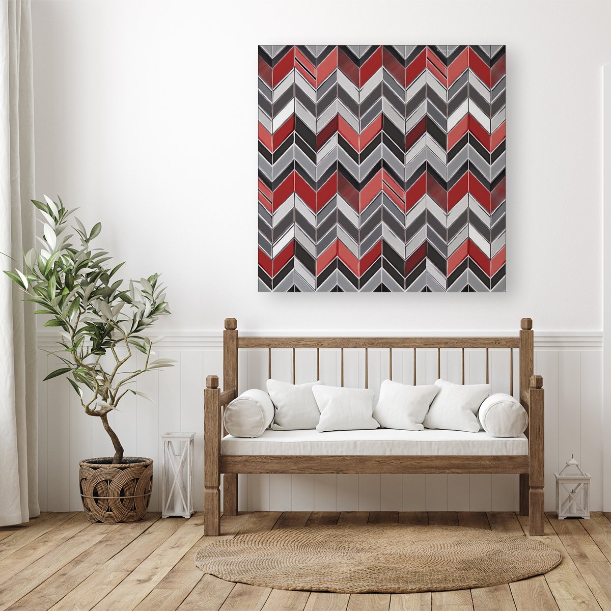 Red Grey Geometric Pattern Canvas