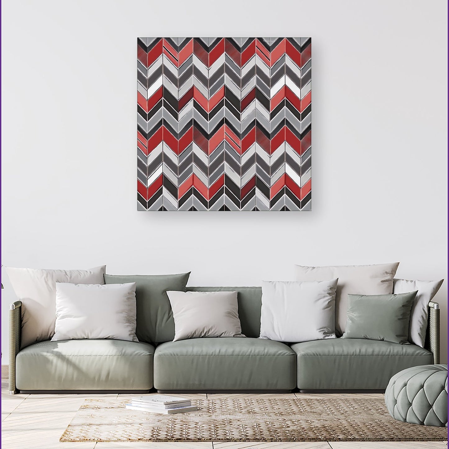 Red Grey Geometric Pattern Canvas
