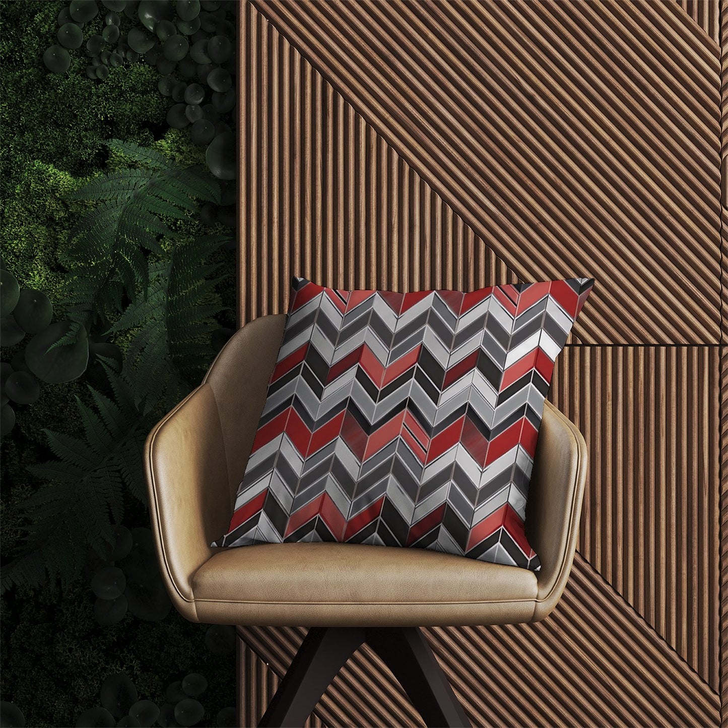Red Grey Geometric Pattern Outdoor Cushion