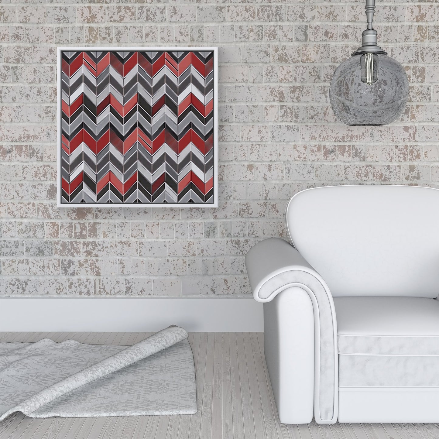 Red Grey Geometric Pattern Framed Canvas