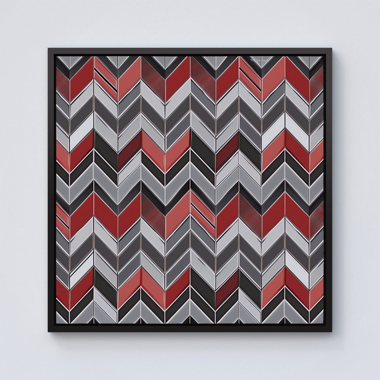 Red Grey Geometric Pattern Framed Canvas