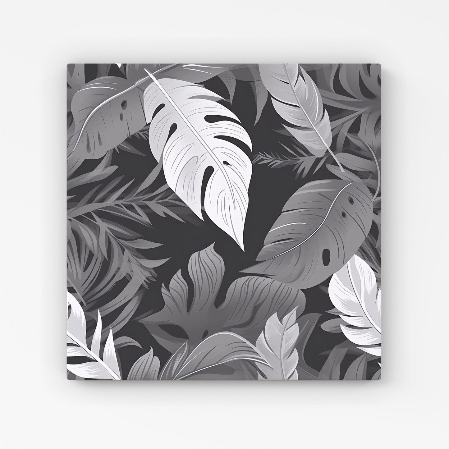 Black White Tropical Leaves Canvas