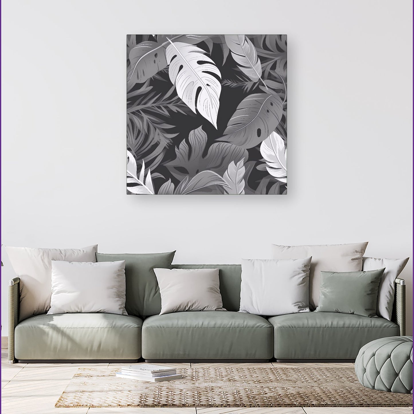 Black White Tropical Leaves Canvas