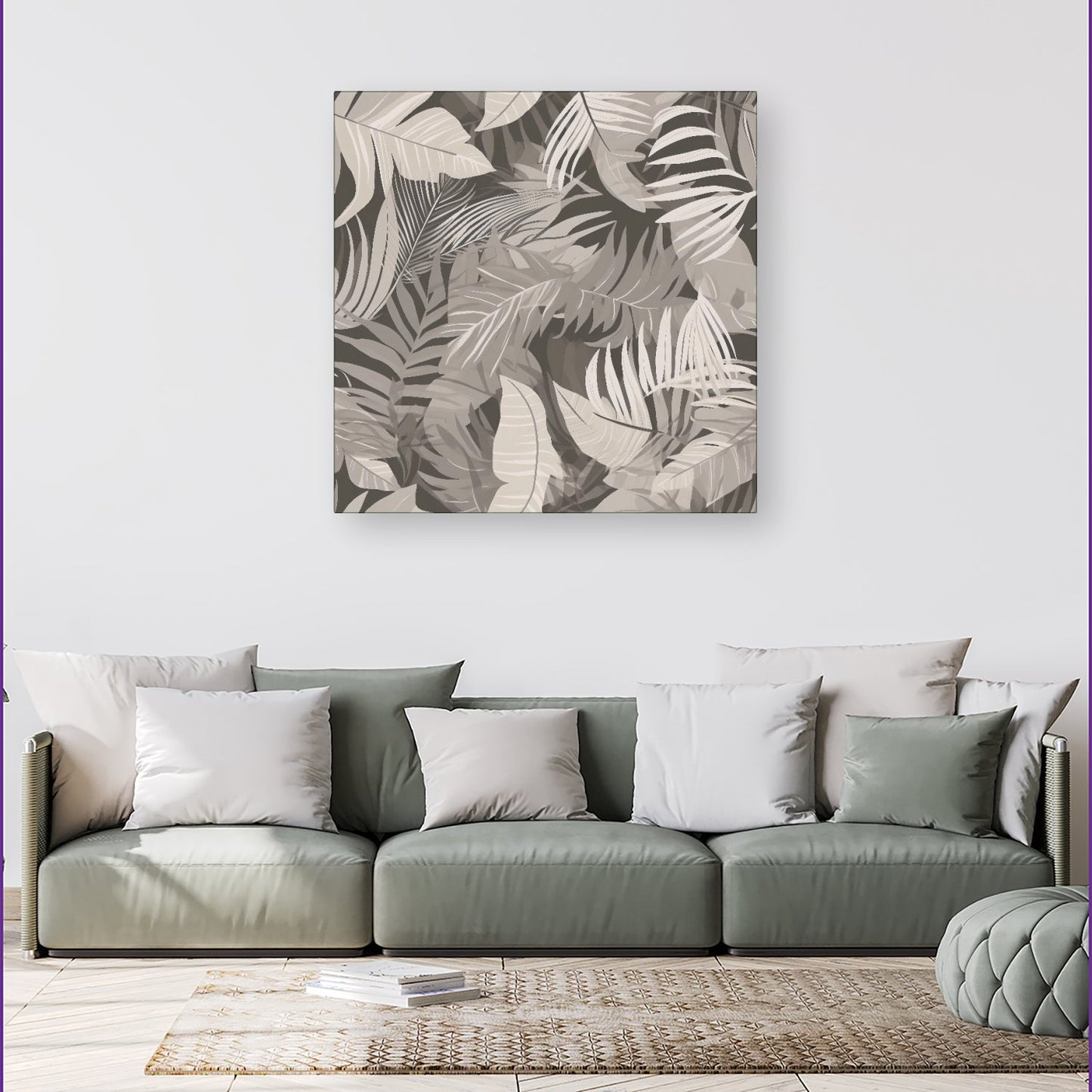 Grey Brown Tropical Leaves Canvas