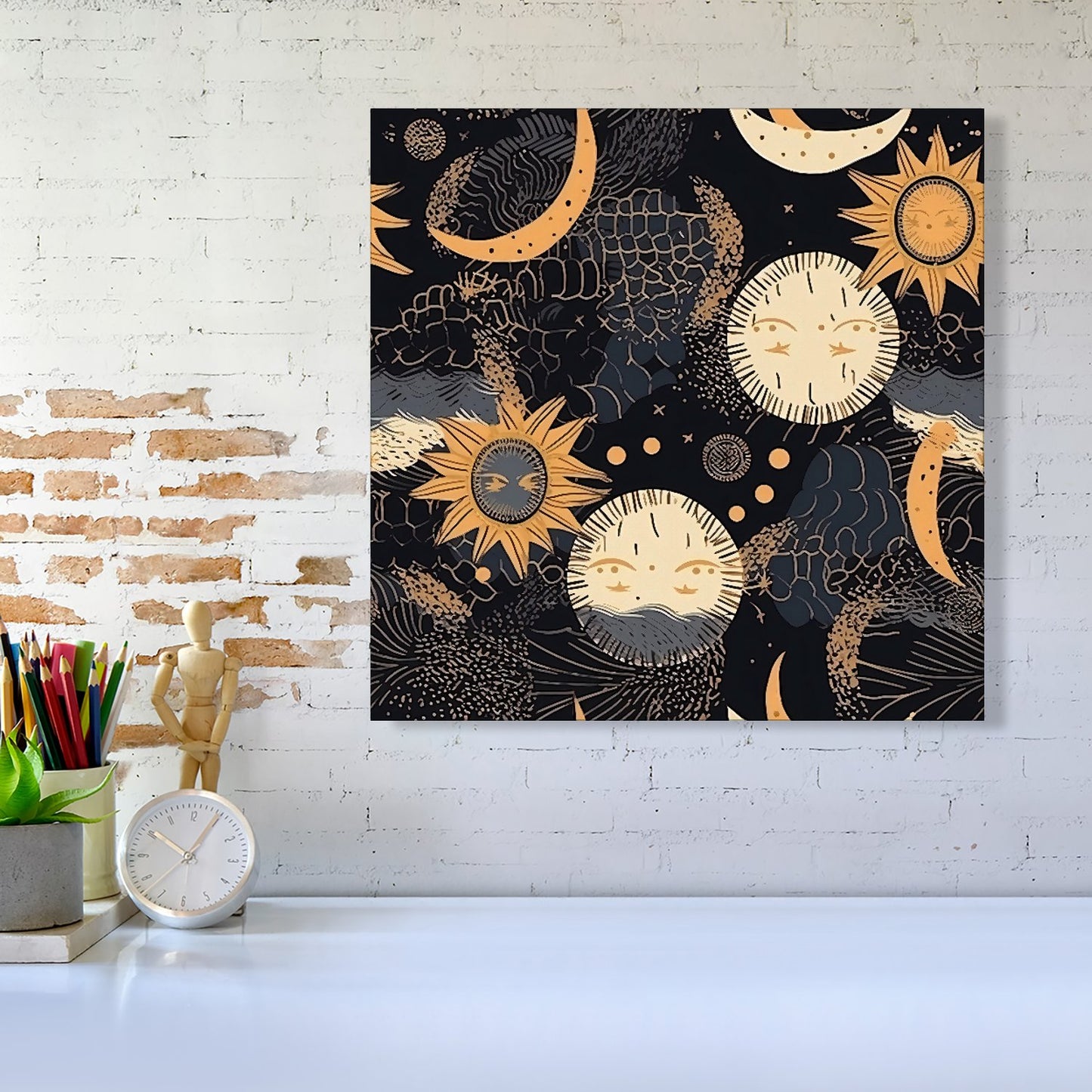Gold Sun and Moon Canvas