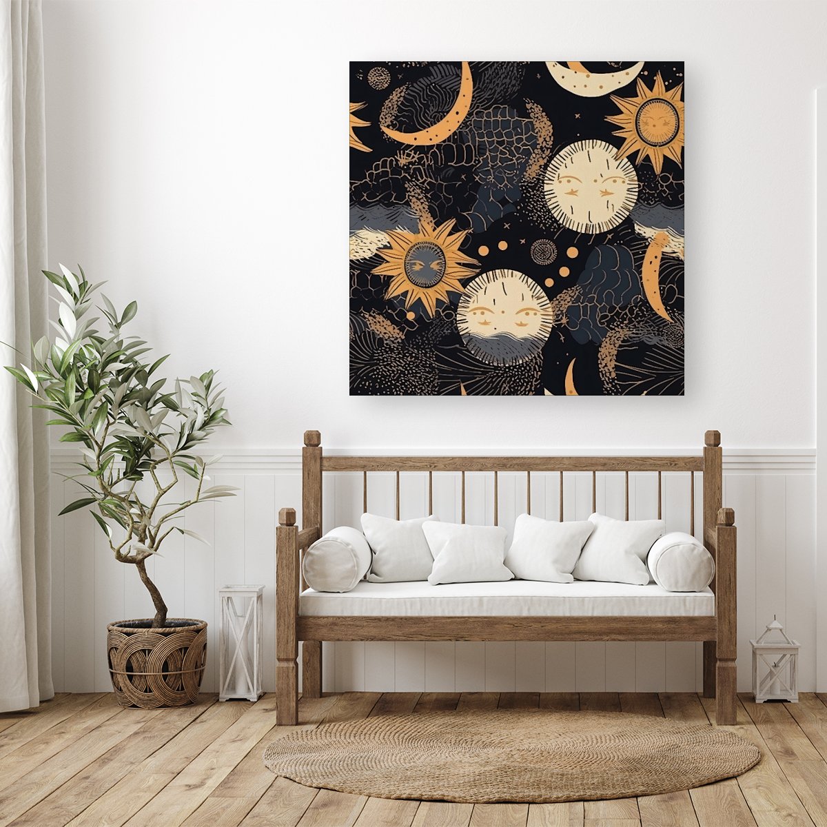 Gold Sun and Moon Canvas