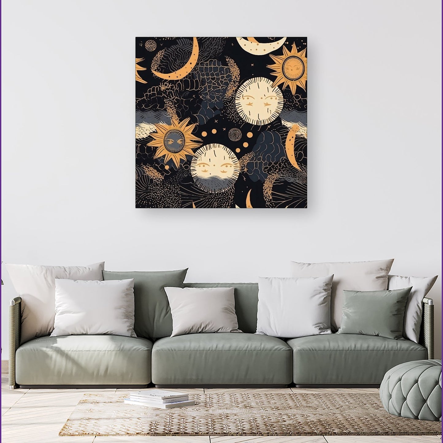 Gold Sun and Moon Canvas