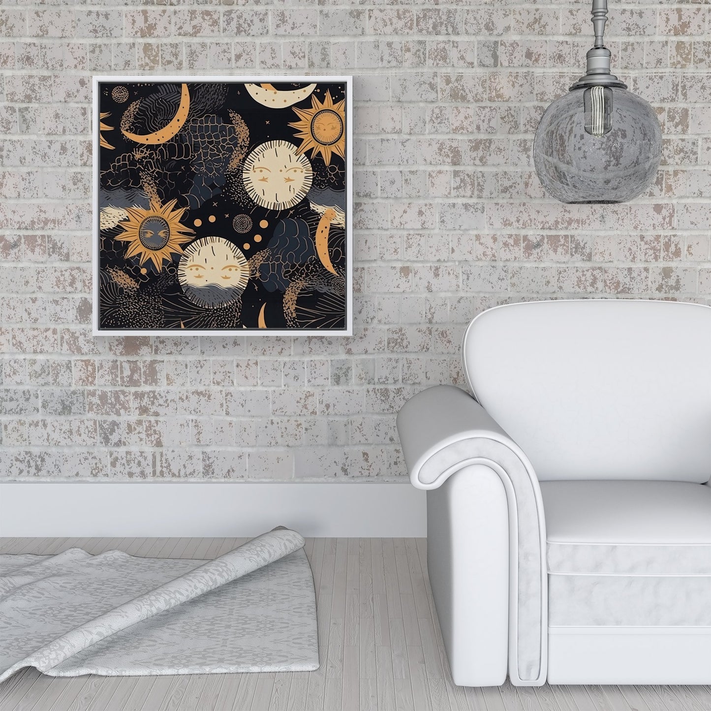 Gold Sun and Moon Framed Canvas