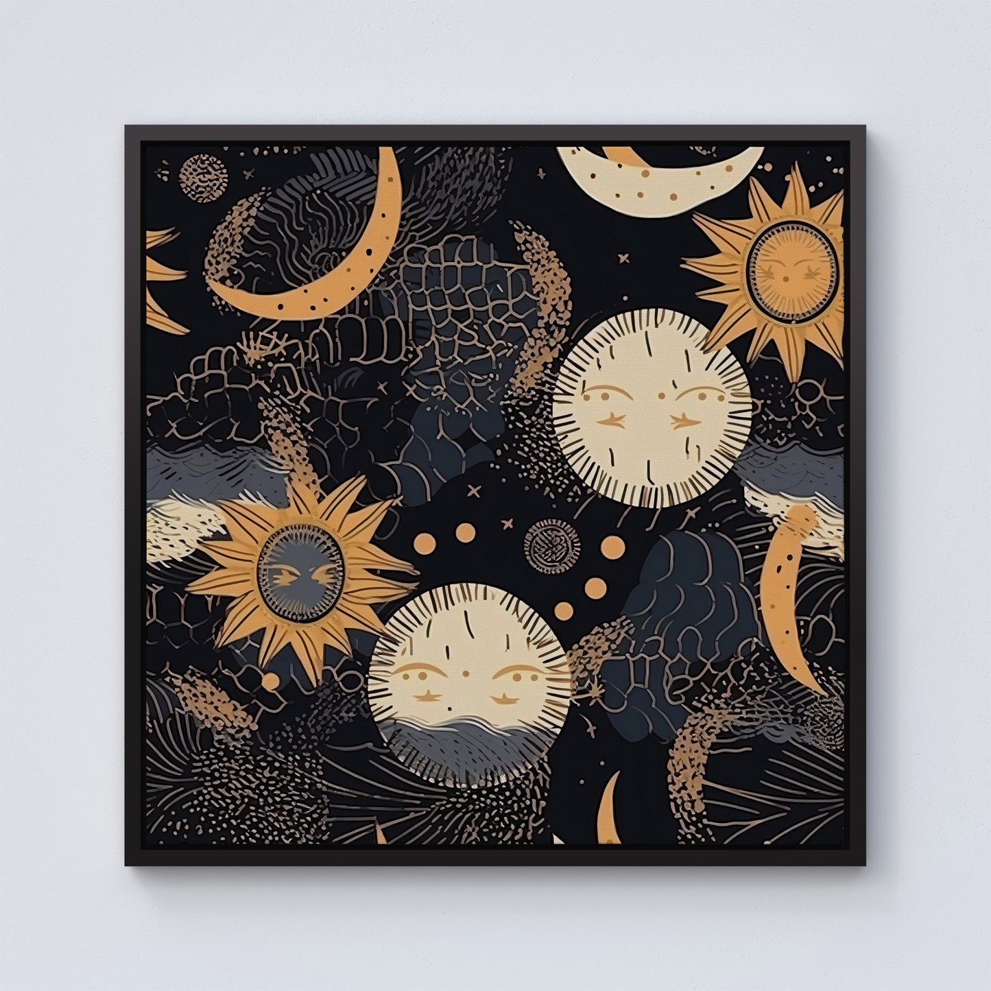 Gold Sun and Moon Framed Canvas