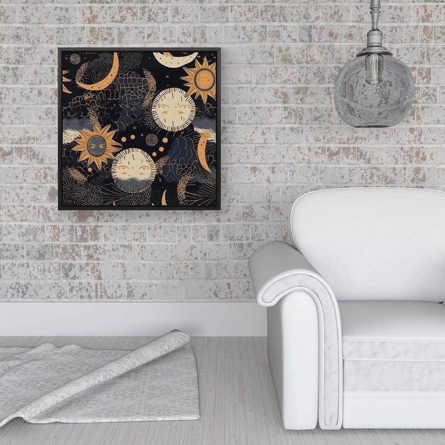 Gold Sun and Moon Framed Canvas