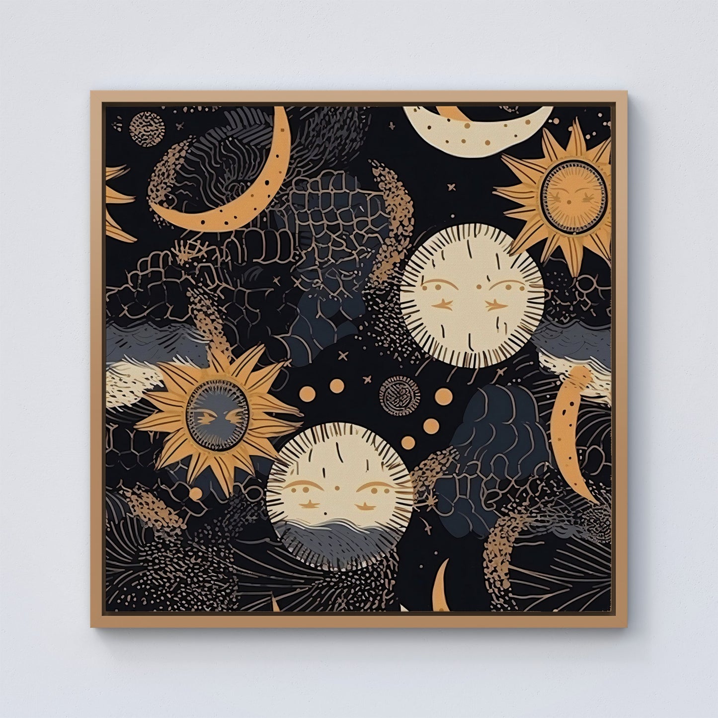 Gold Sun and Moon Framed Canvas