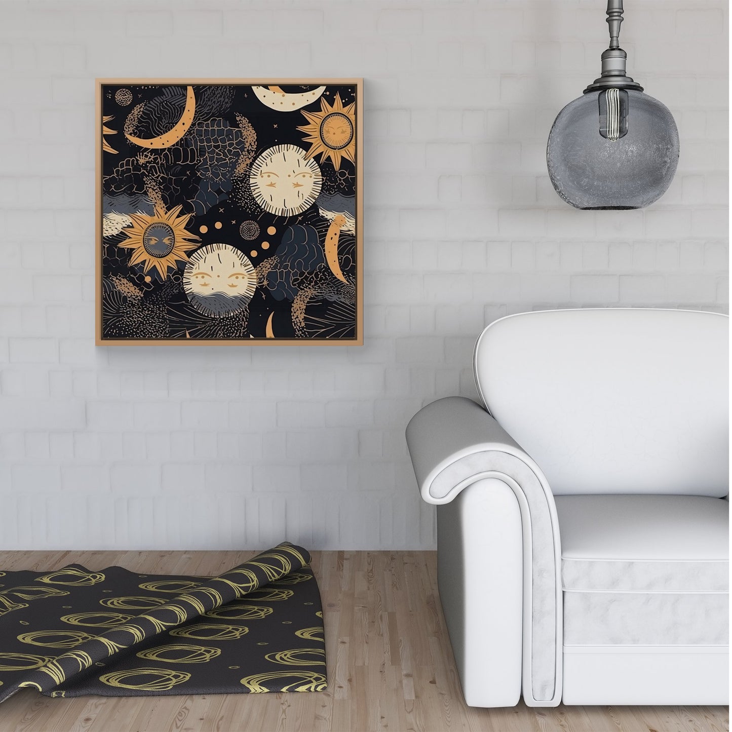 Gold Sun and Moon Framed Canvas