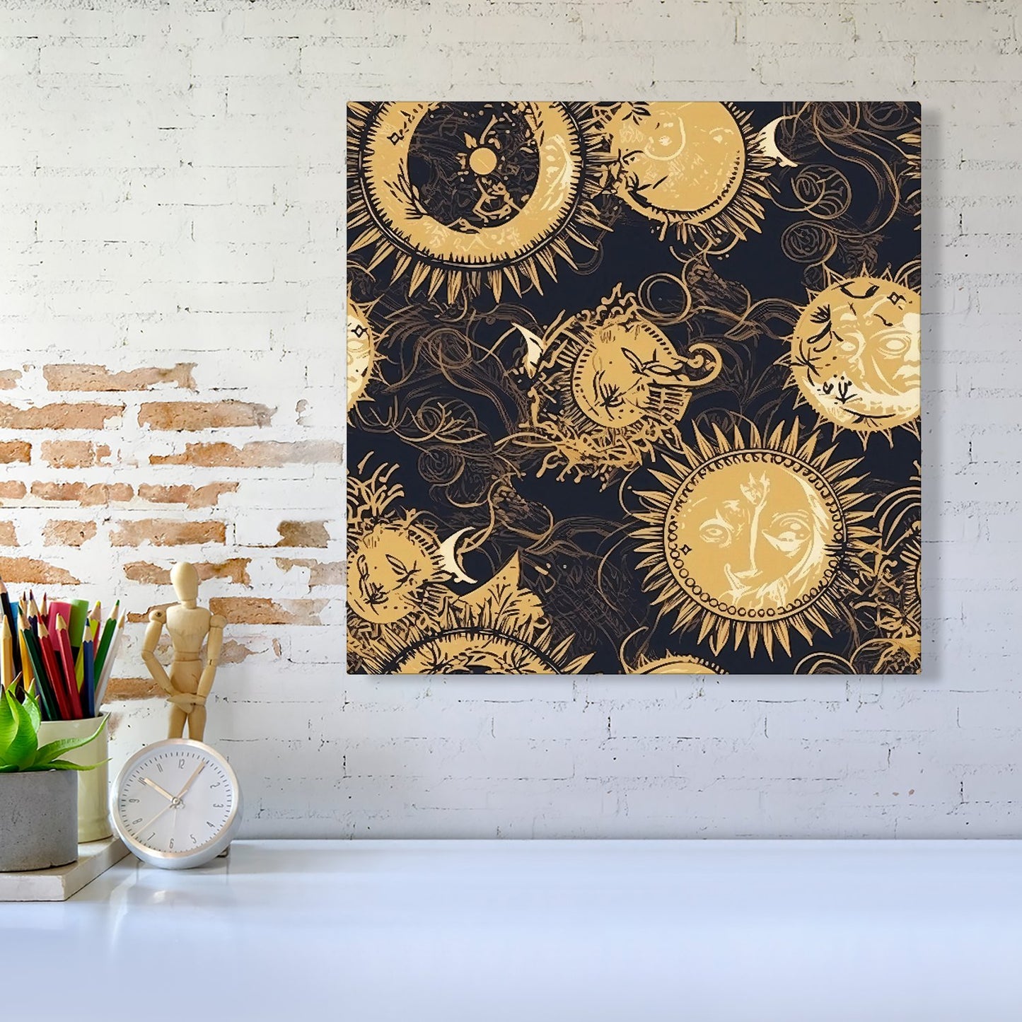 Moon and Sun Gold Blue Canvas