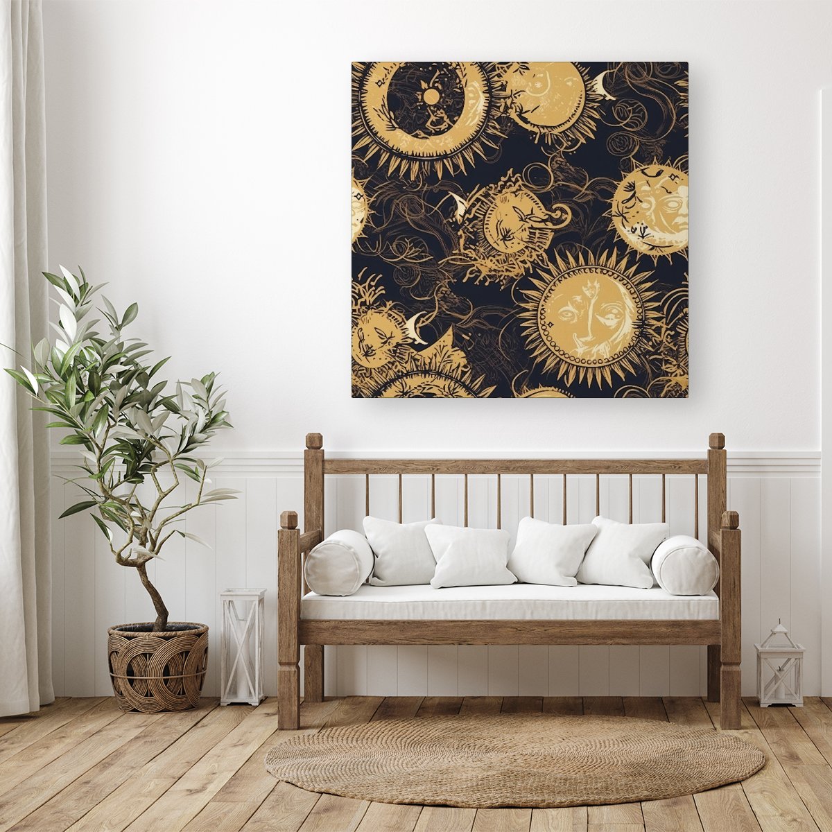 Moon and Sun Gold Blue Canvas