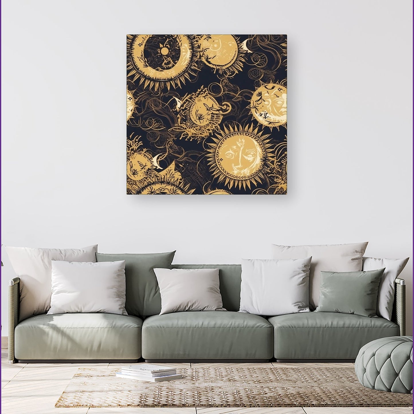 Moon and Sun Gold Blue Canvas