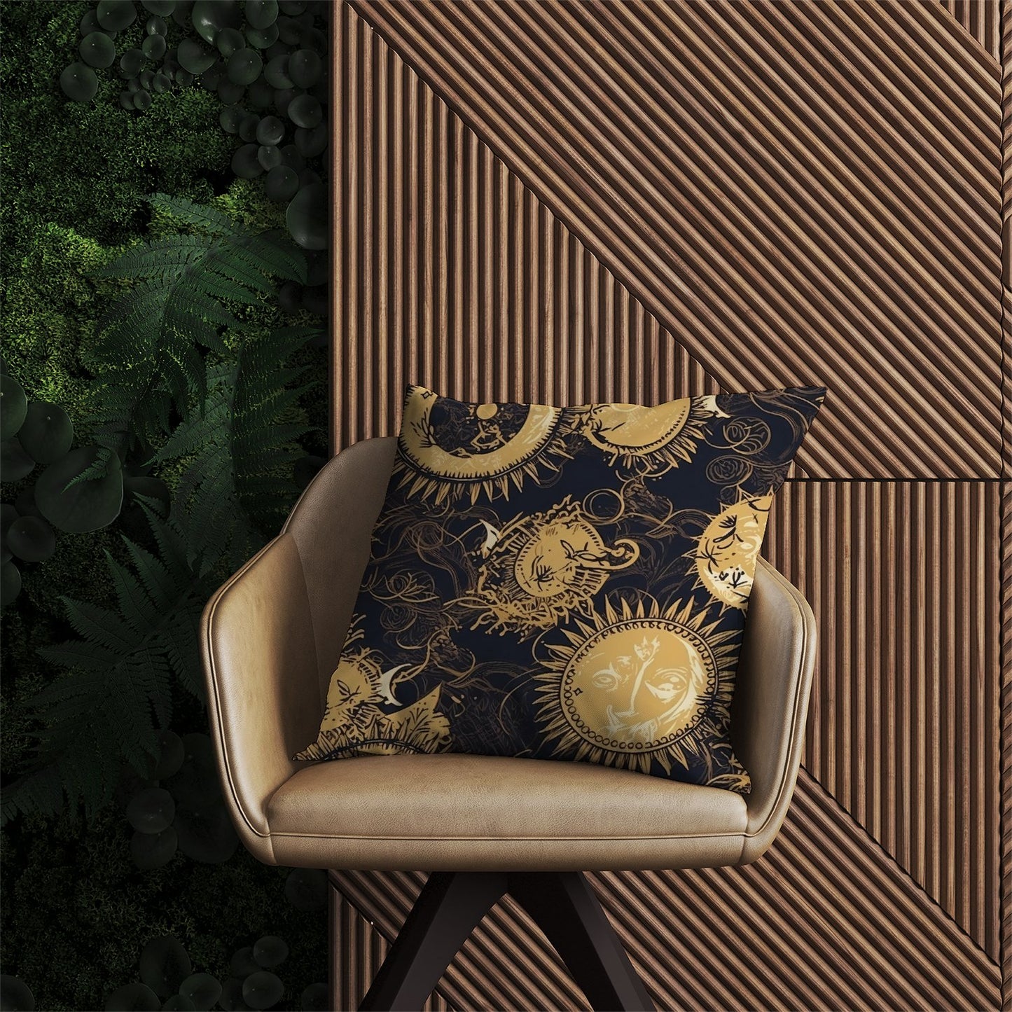 Moon and Sun Gold Blue Outdoor Cushion