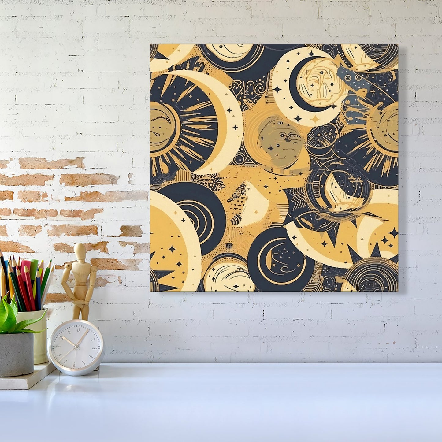 Blue Gold Moon and Sun Canvas