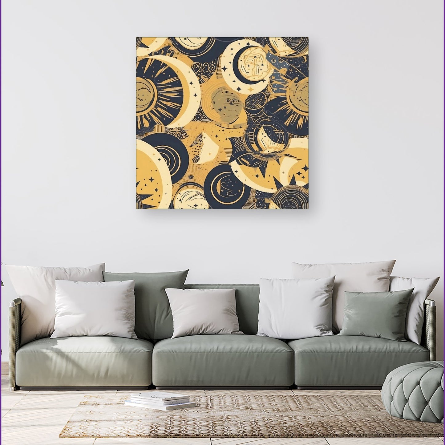 Blue Gold Moon and Sun Canvas