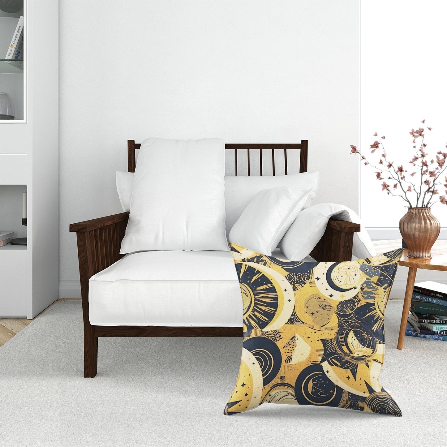 Blue Gold Moon And Sun Floor Cushion