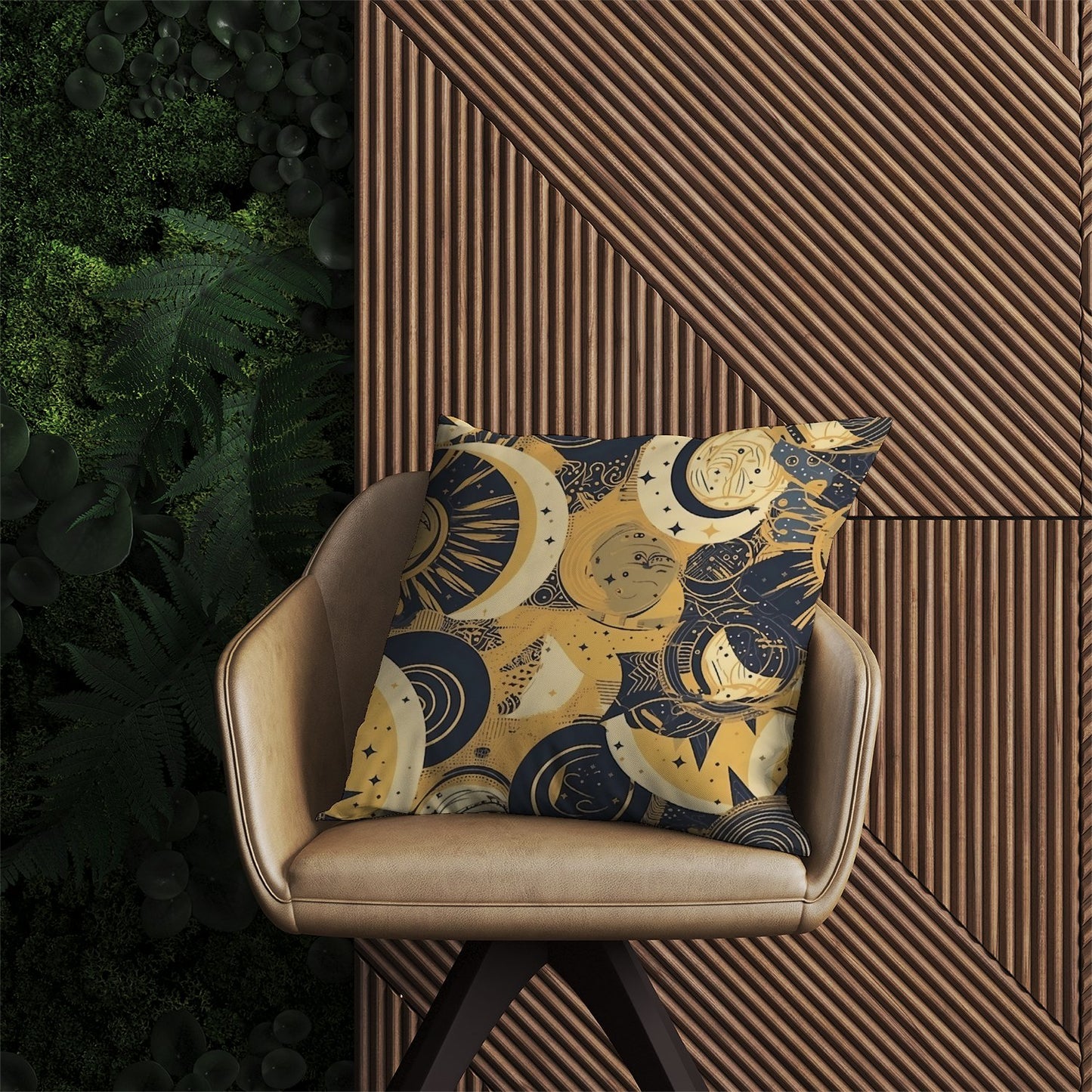 Blue Gold Moon and Sun Outdoor Cushion