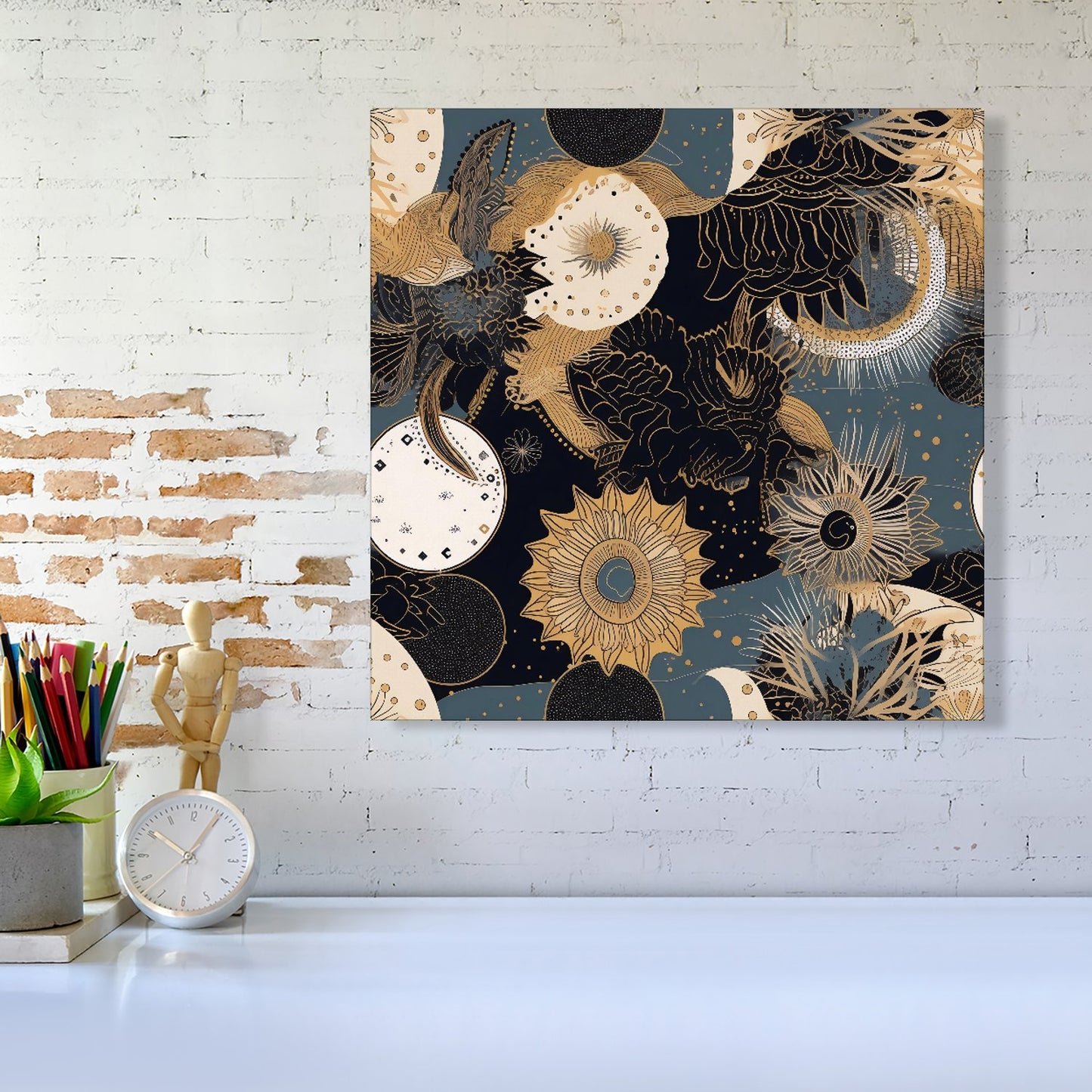 Abstract Blue Gold Moon Sun Canvas