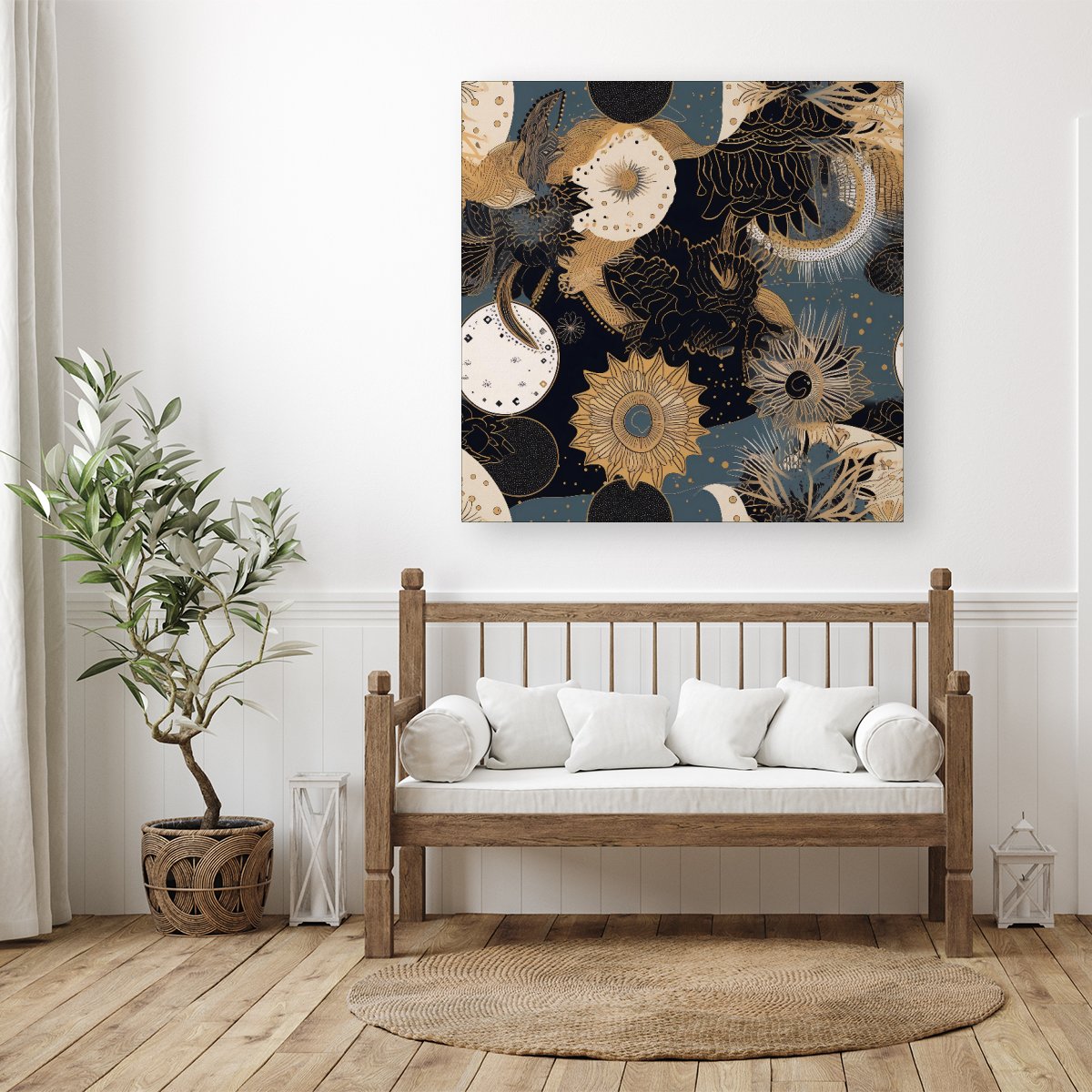 Abstract Blue Gold Moon Sun Canvas