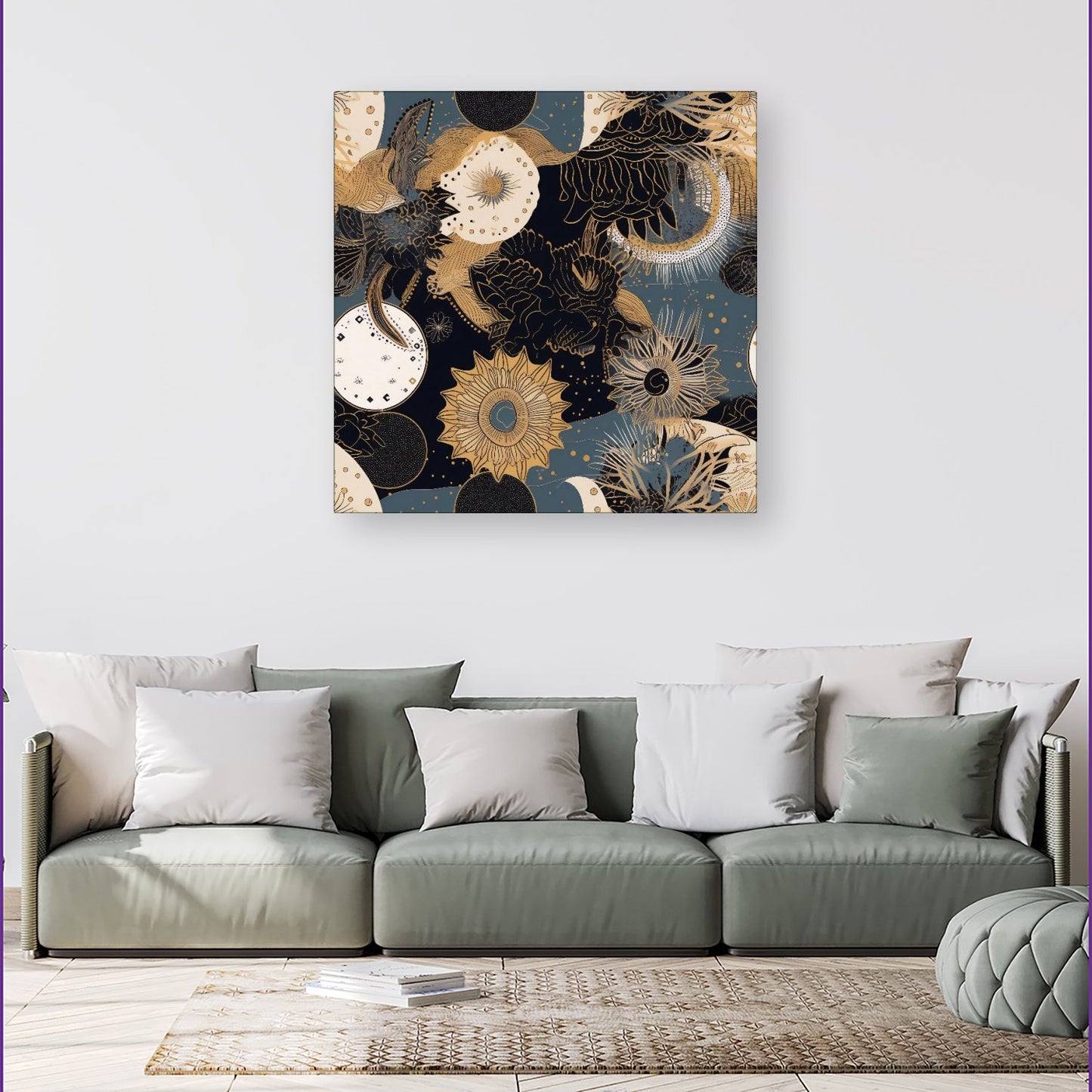 Abstract Blue Gold Moon Sun Canvas