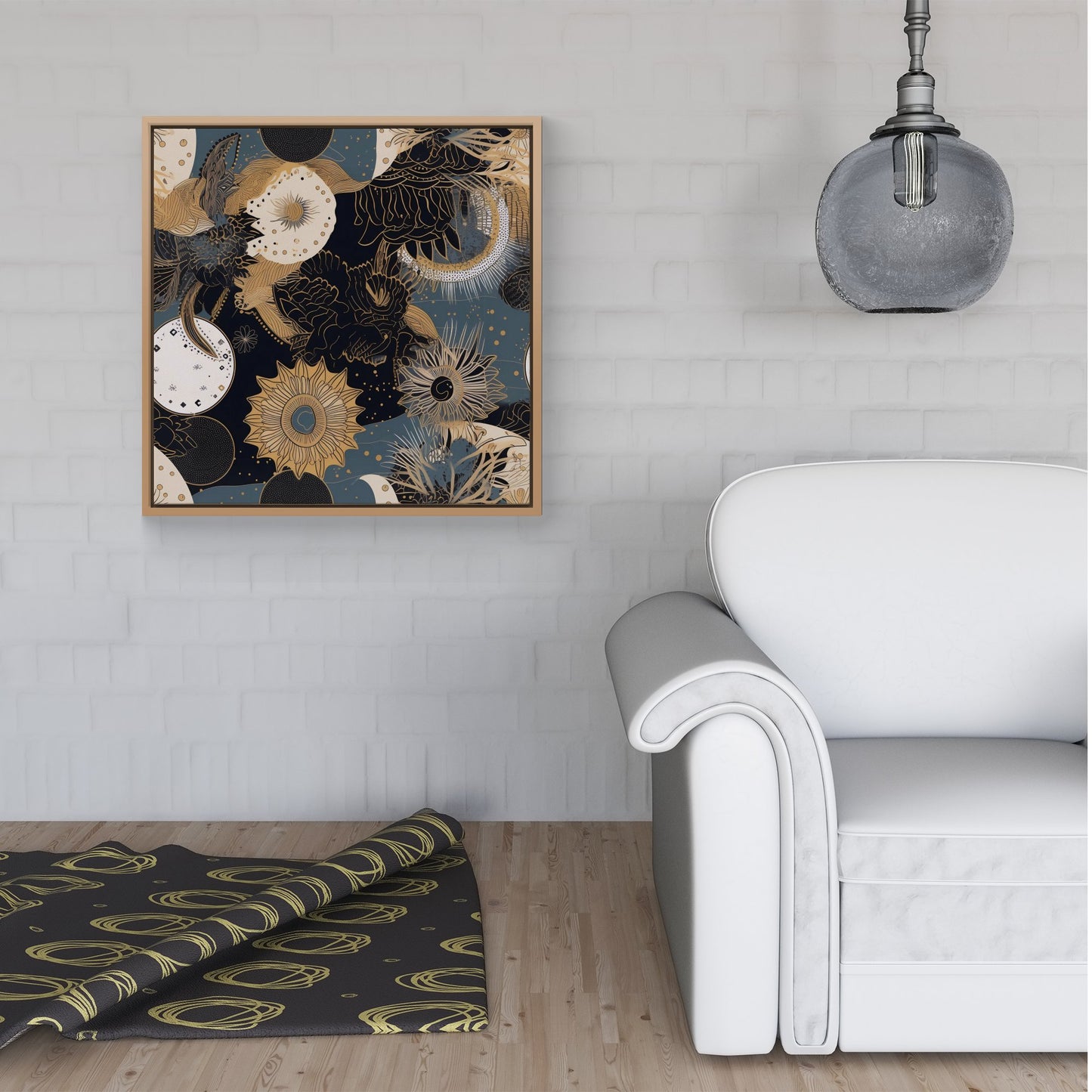 Abstract Blue Gold Moon Sun Framed Canvas