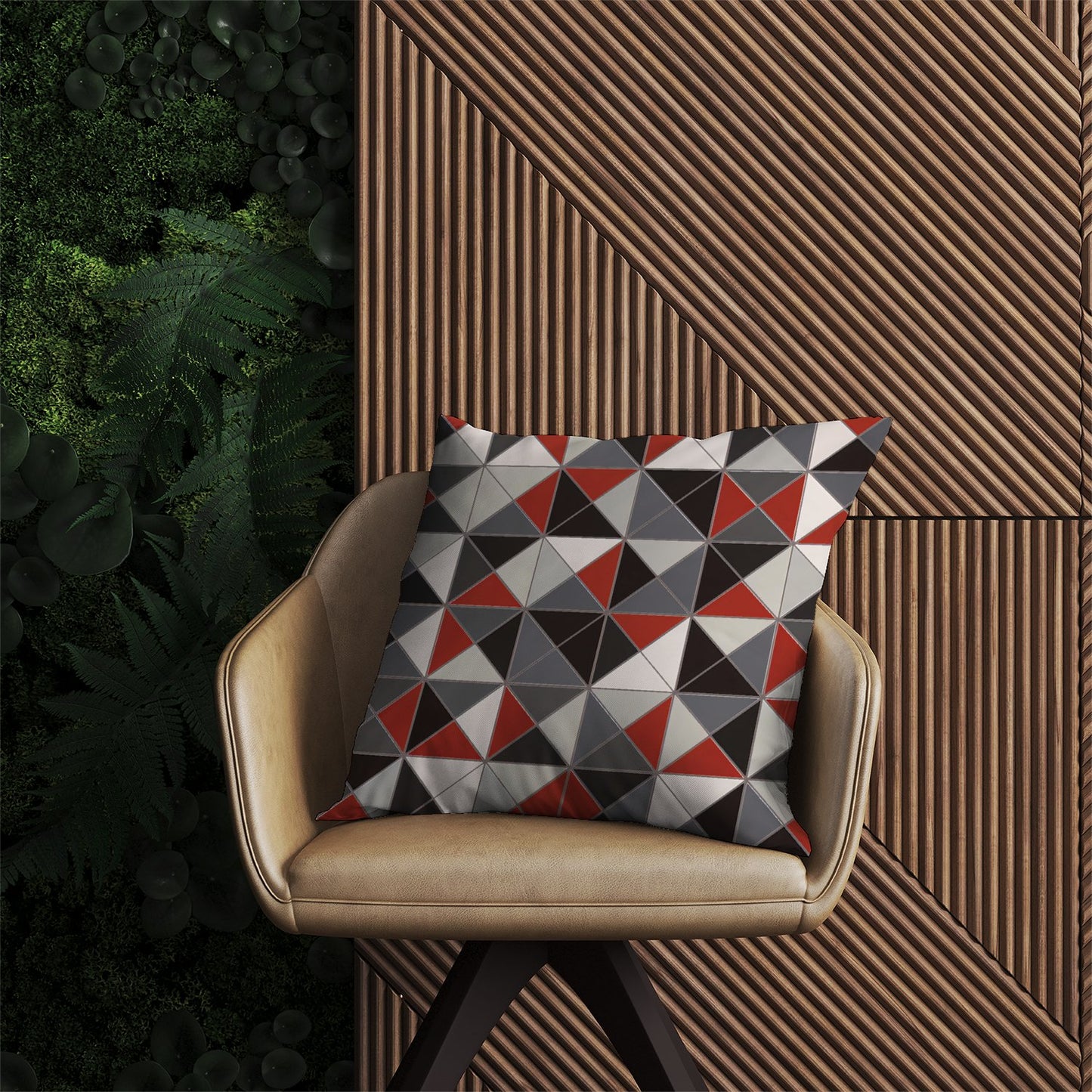 Grey Red Triangle Geometric Outdoor Cushion