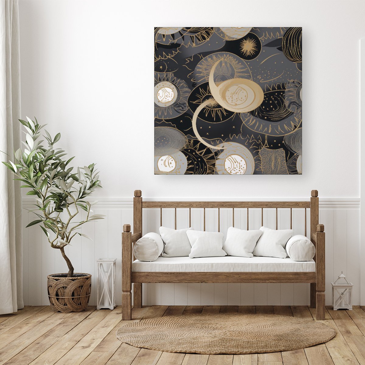 Abstract Silver Gold Sun and Moon Canvas
