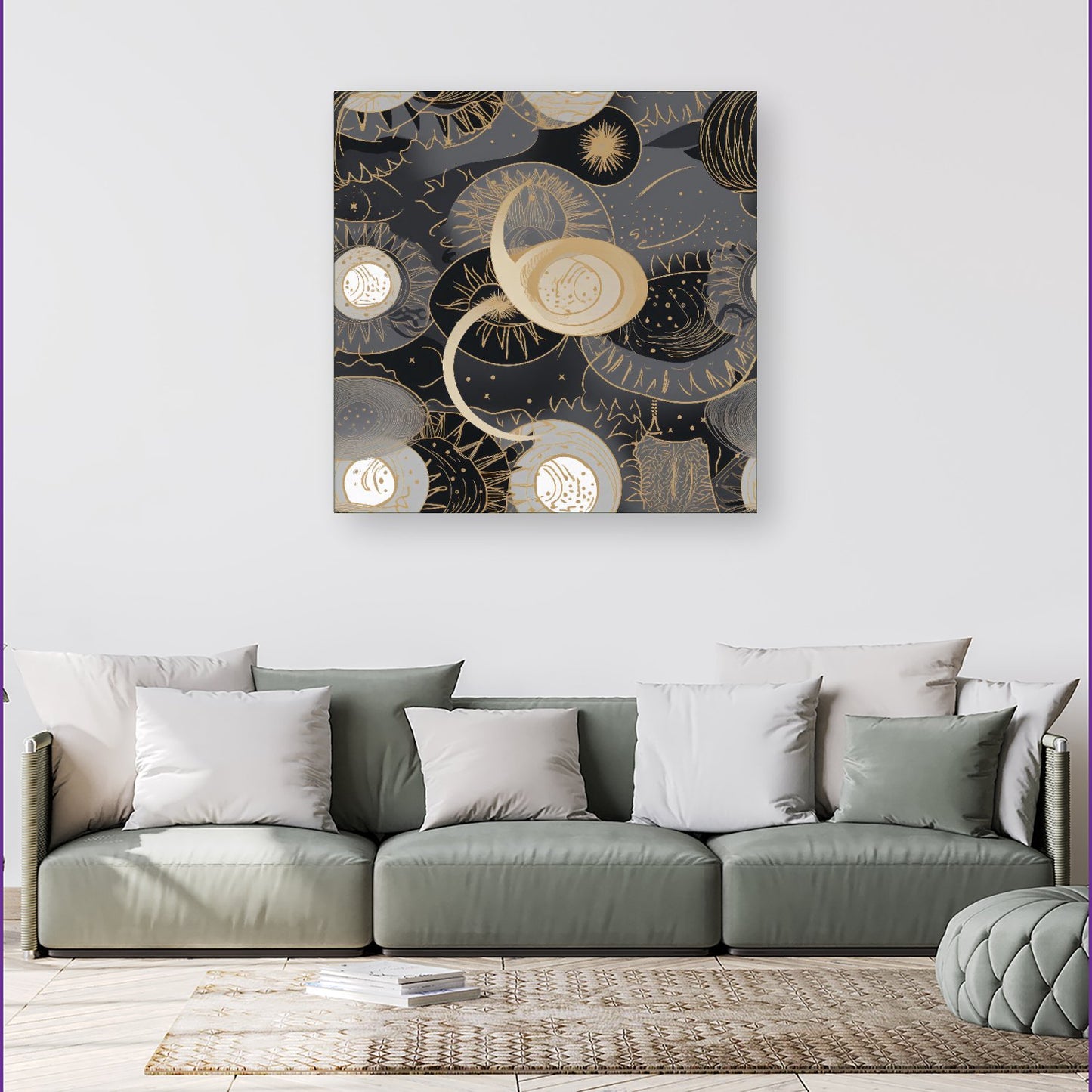 Abstract Silver Gold Sun and Moon Canvas