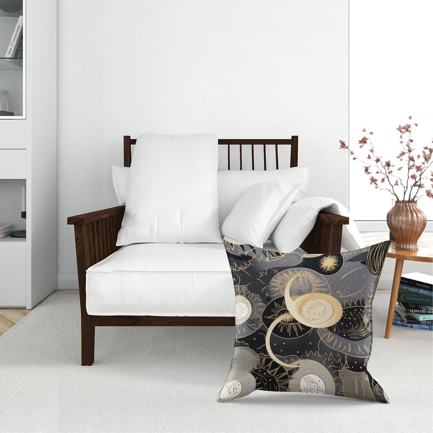 Abstract Silver Gold Sun And Moon Floor Cushion