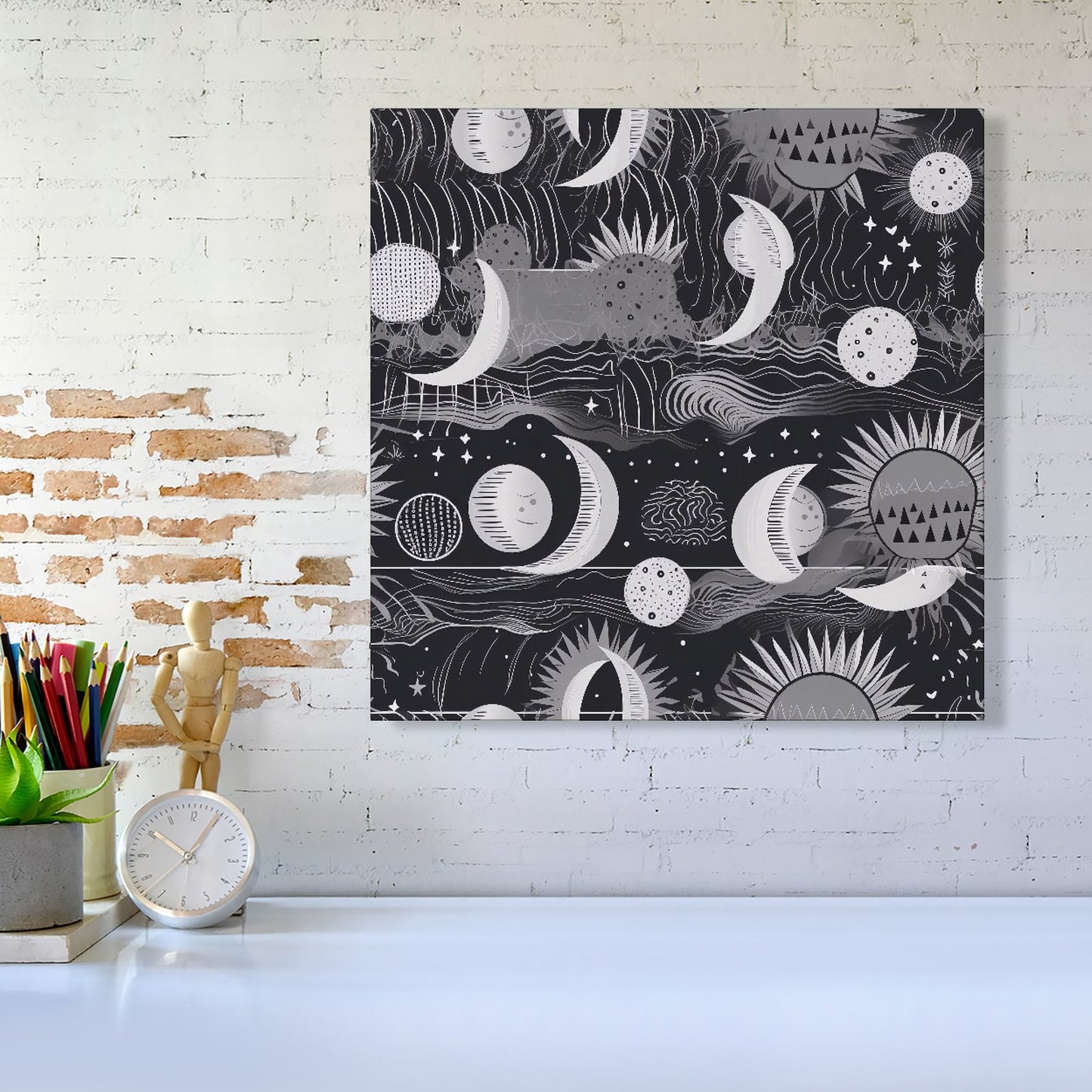 Abstract Black White Moon and Sun Canvas