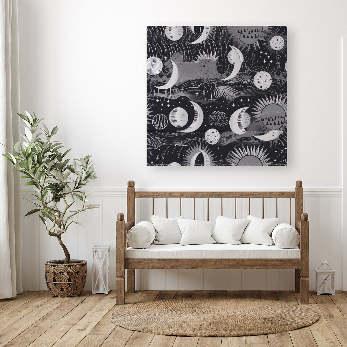 Abstract Black White Moon and Sun Canvas