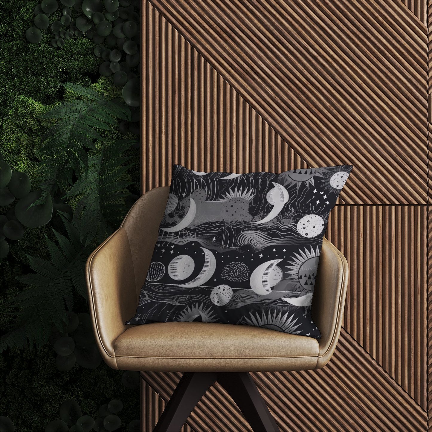 Abstract Black White Moon and Sun Outdoor Cushion