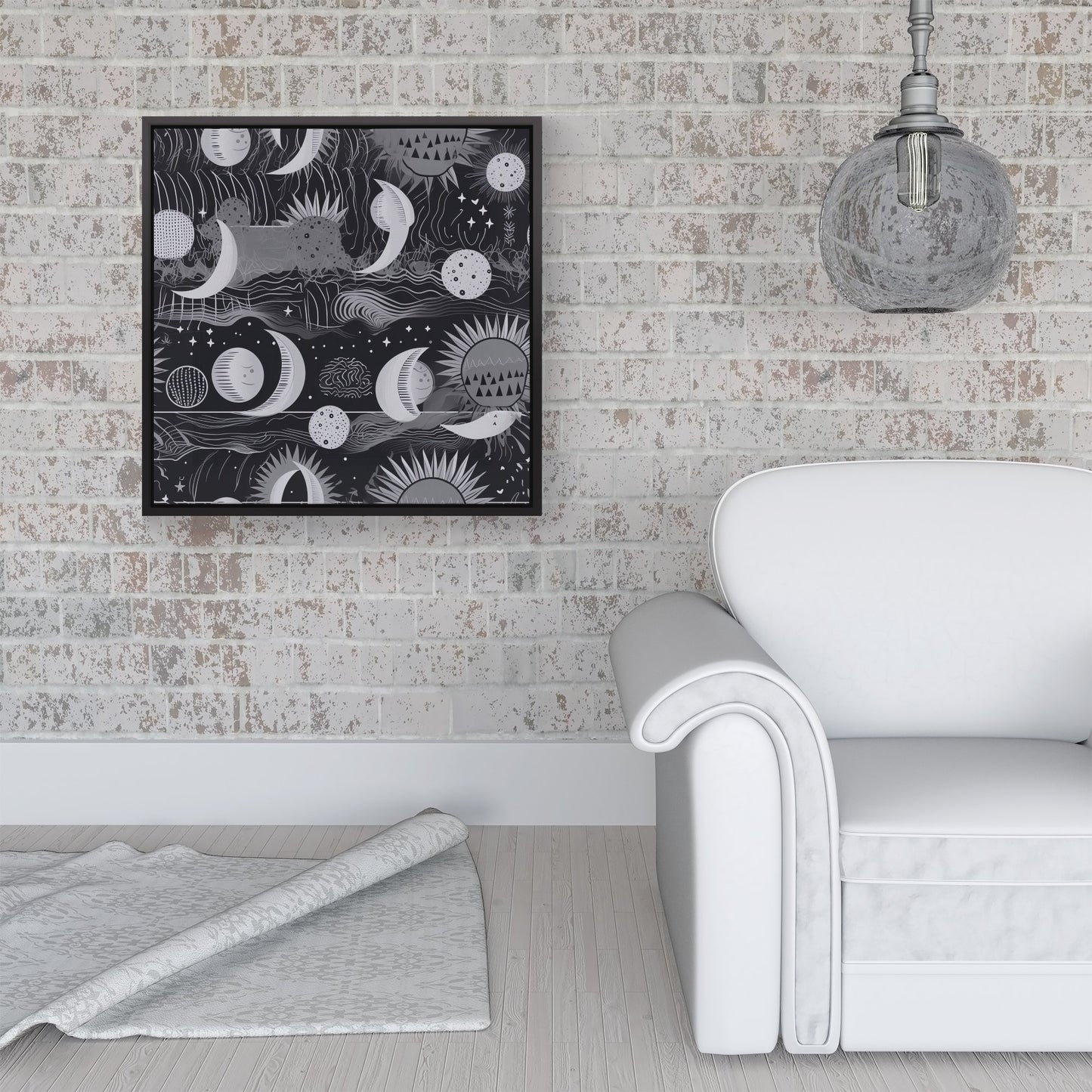 Abstract Black White Moon and Sun Framed Canvas