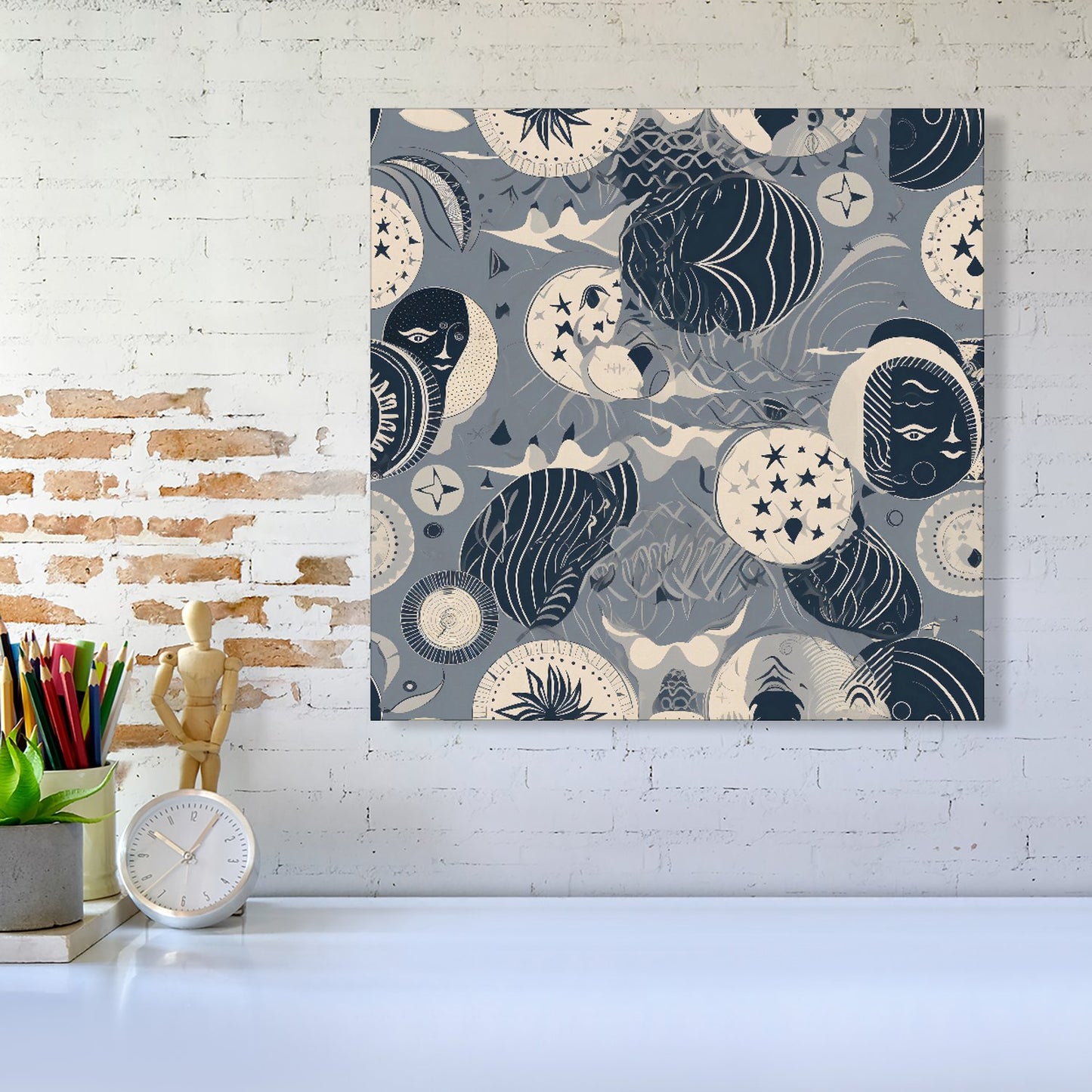 Abstract Moon and Stars Canvas