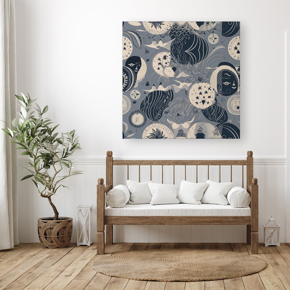Abstract Moon and Stars Canvas