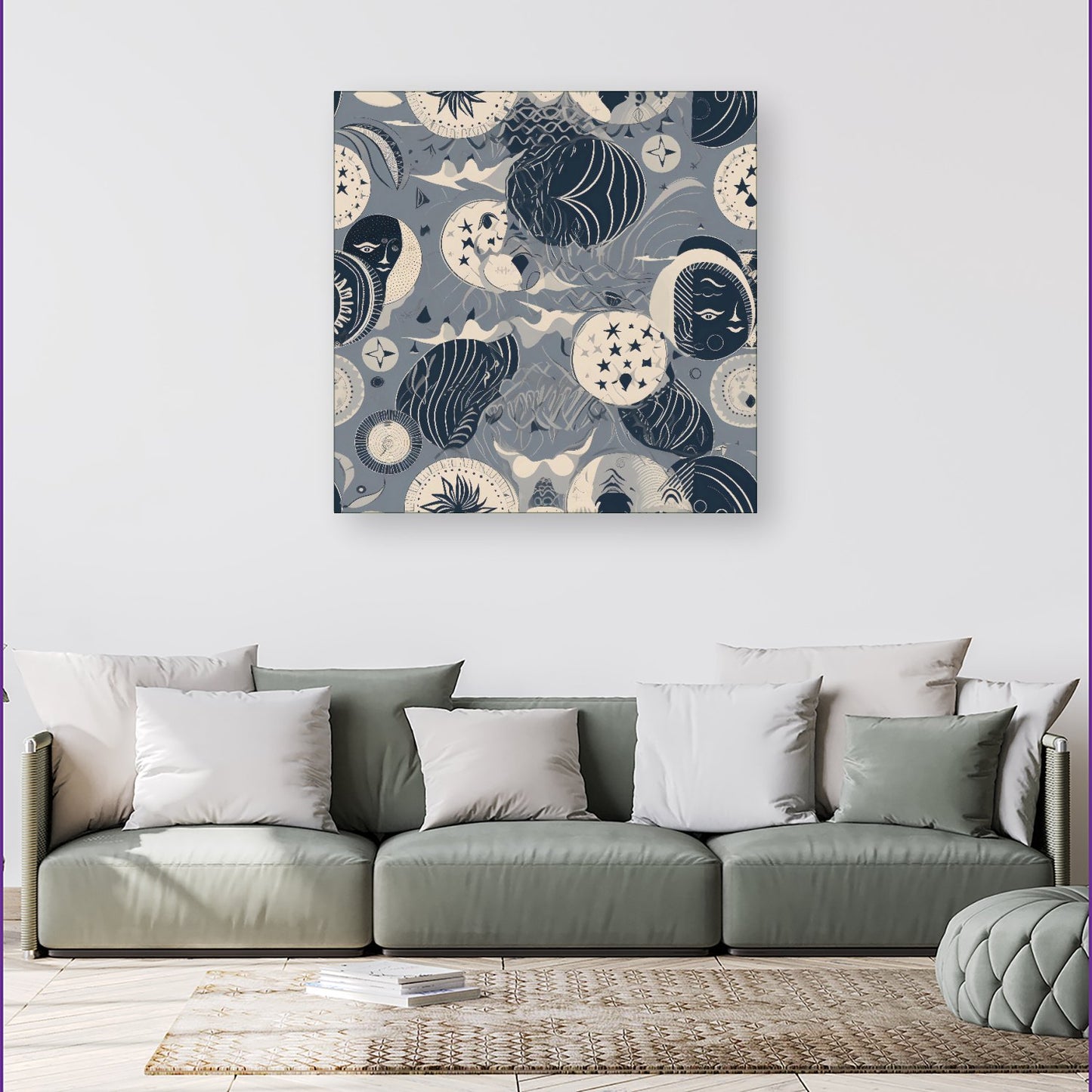 Abstract Moon and Stars Canvas