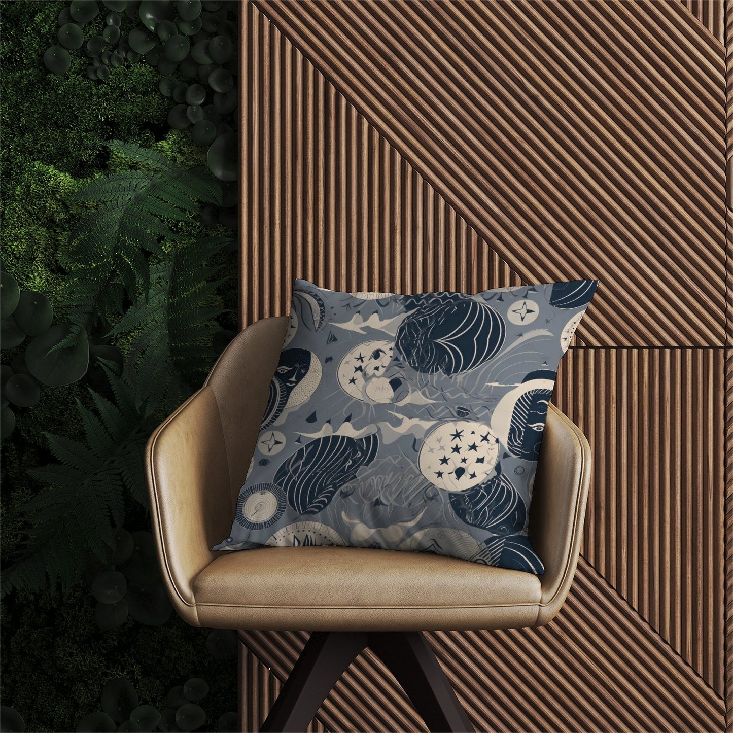 Abstract Moon and Stars Outdoor Cushion