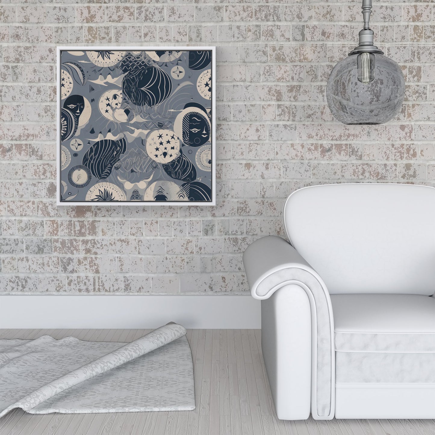 Abstract Moon and Stars Framed Canvas