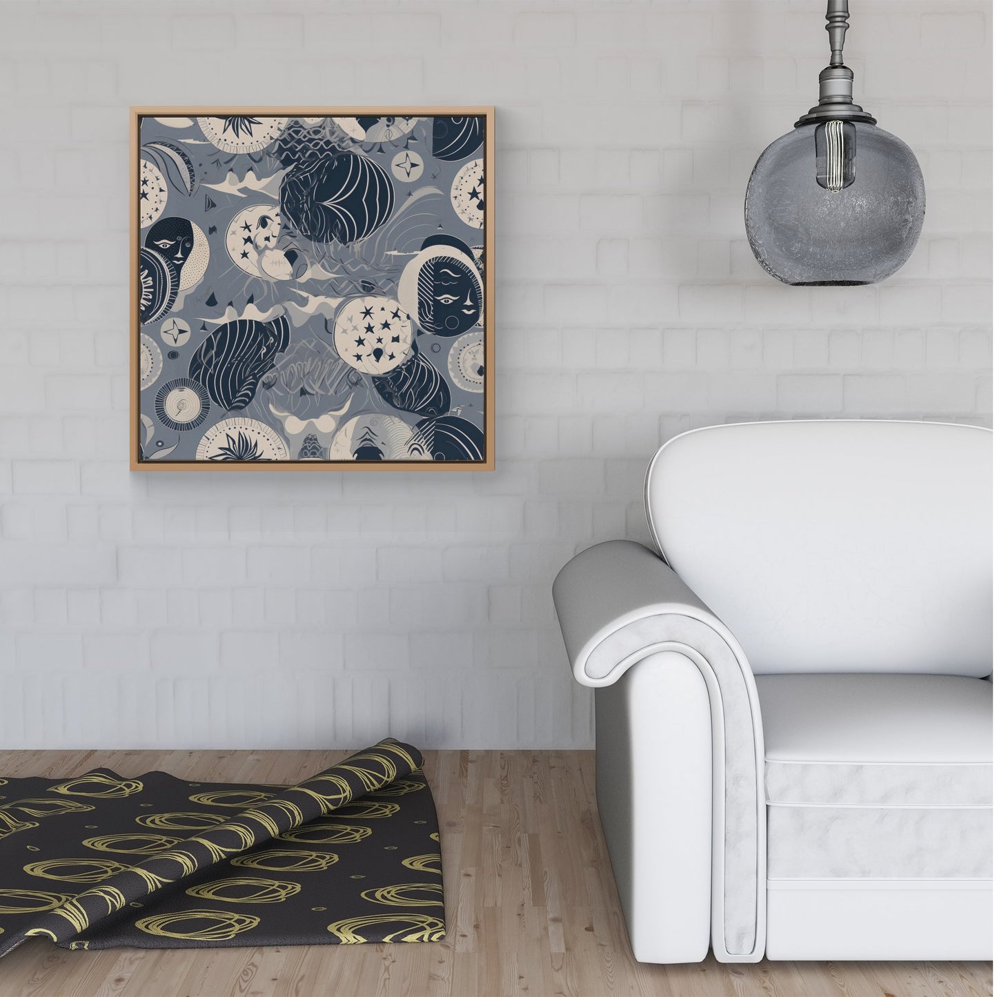 Abstract Moon and Stars Framed Canvas