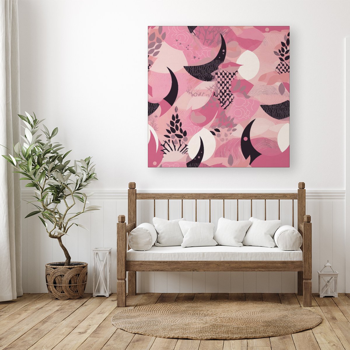 Abstract Pink Moon Pattern Canvas