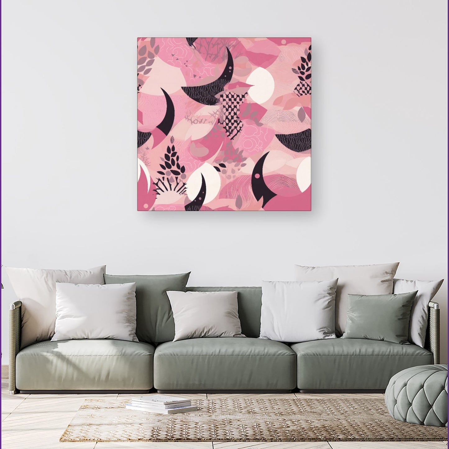 Abstract Pink Moon Pattern Canvas
