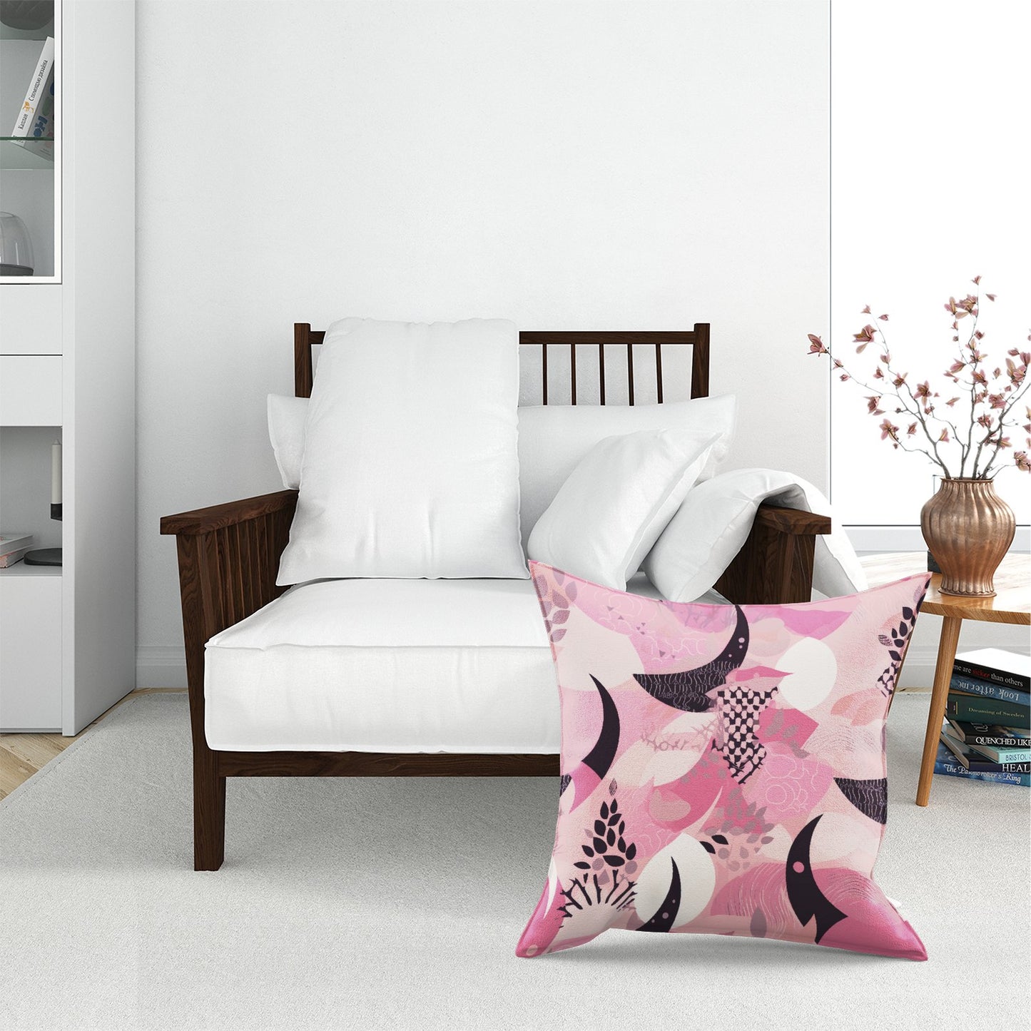Abstract Pink Moon Pattern Floor Cushion