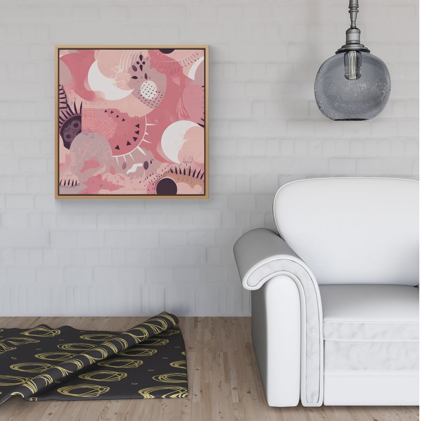 Abstract Pink White Framed Canvas