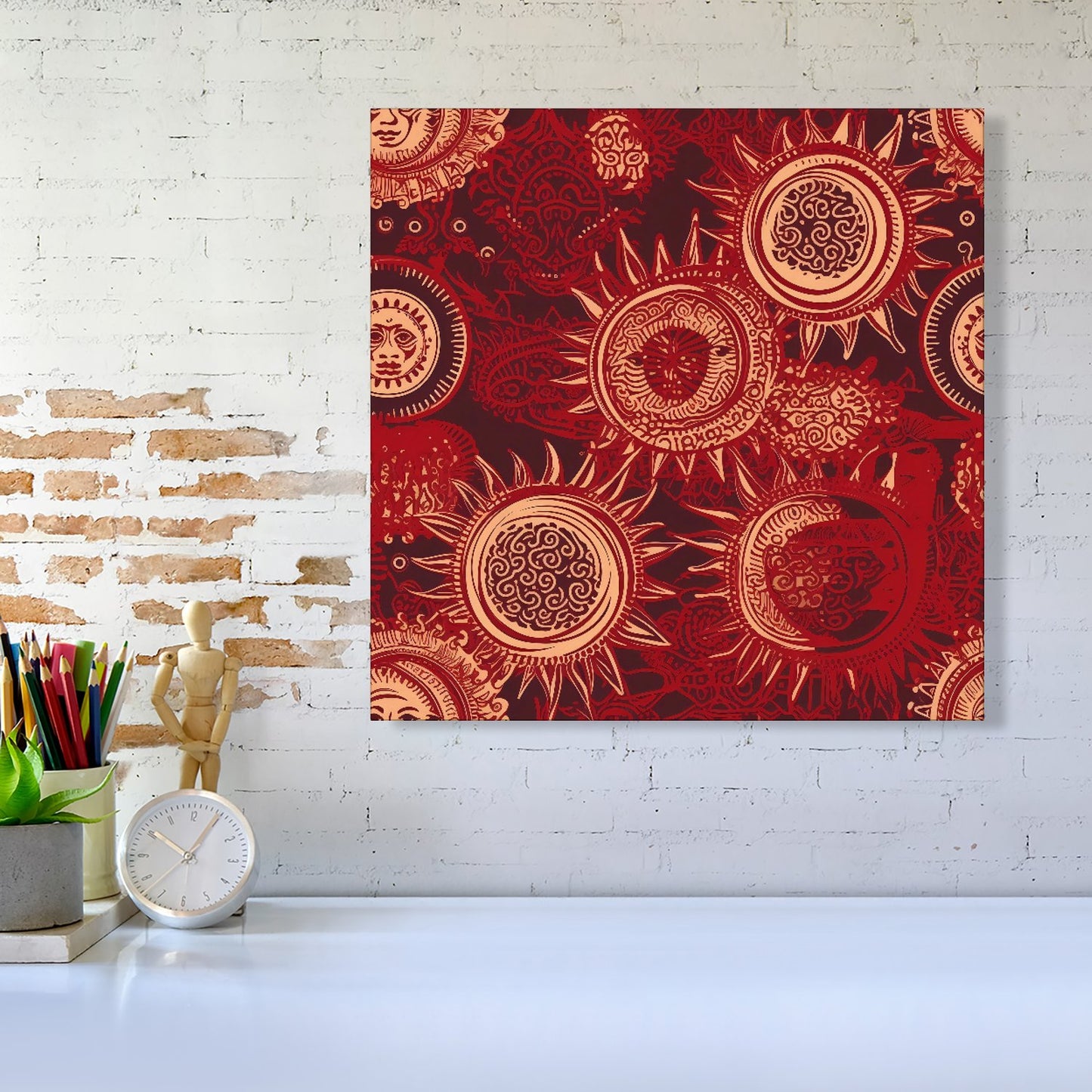 Abstract Red Moon and Sun Canvas